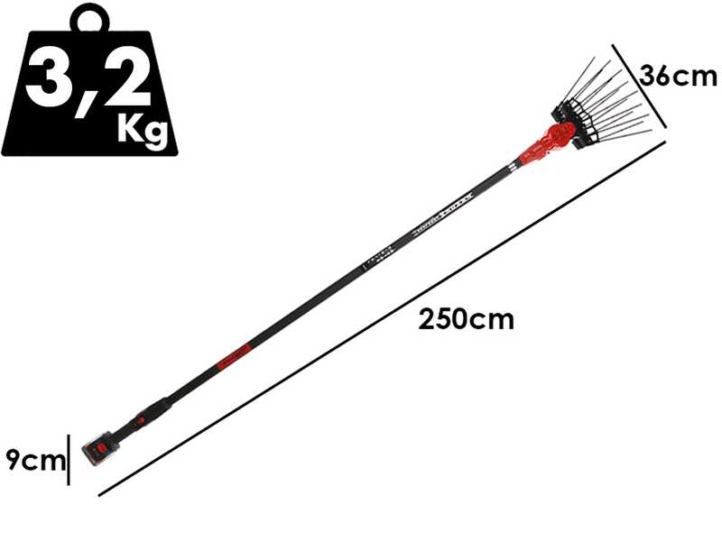 Aima Tandem Cordless -Vareador de aceitunas el&eacute;ctrico a bater&iacute;a - P&eacute;rtiga fija de aluminio - 3 x 21 V 5,2 Ah