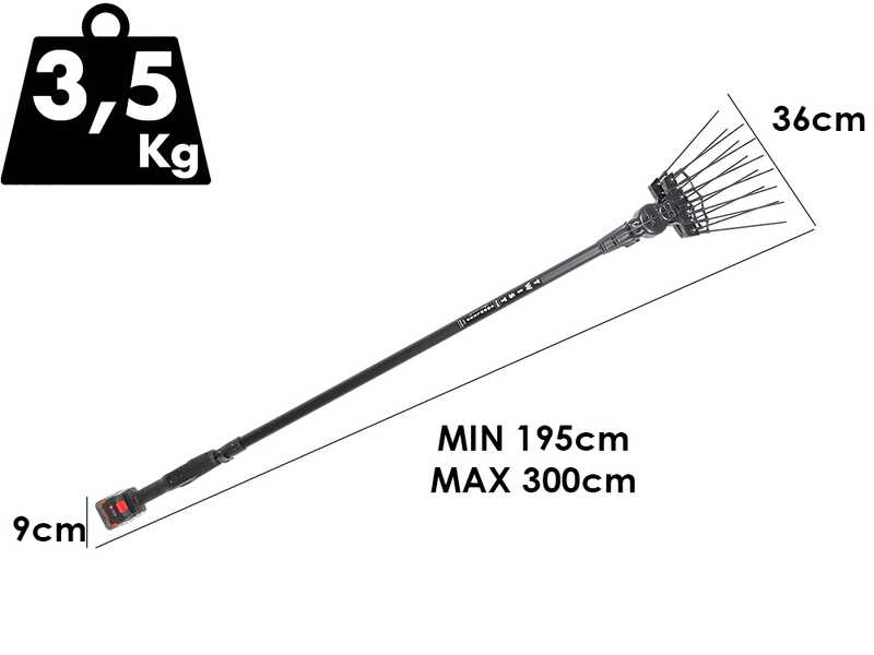 Aima Twist Plus Cordless - Vareador el&eacute;ctrico a bater&iacute;a - P&eacute;rtiga telesc&oacute;pica de aluminio de 195-300 cm - 2 x 21 V 5,2 Ah