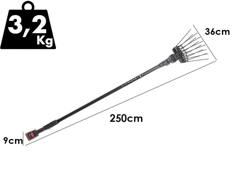 Aima Twist Plus Cordless - Vareador de aceitunas el&eacute;ctrico a bater&iacute;a - P&eacute;rtiga fija de aluminio - 2 x 21 V 5,2 Ah