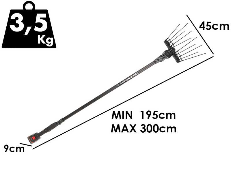 Aima Twigo Basic Cordless - Vareador de aceitunas el&eacute;ctrico a bater&iacute;a - P&eacute;rtiga fija de aluminio 195-300cm - 2 x 21V 5.2Ah