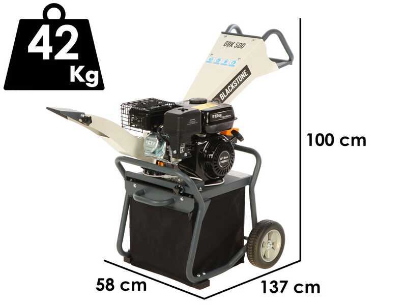 BlackStone GBK 500 - Biotrituradora de gasolina  2en1 con recogedor o descarga en tolva - Motor Ducar 7 HP