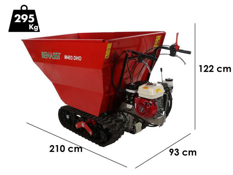 Benassi M403DHO - Carretilla de orugas - Caj&oacute;n dumper hidr&aacute;ulico con descarga alta - Capacidad 400 kg