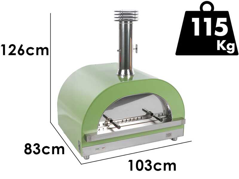 Clementi Gold - Horno de le&ntilde;a para pizza para exteriores - C&aacute;mara de cocci&oacute;n 80 x 60 - 4 pizzas - Verde