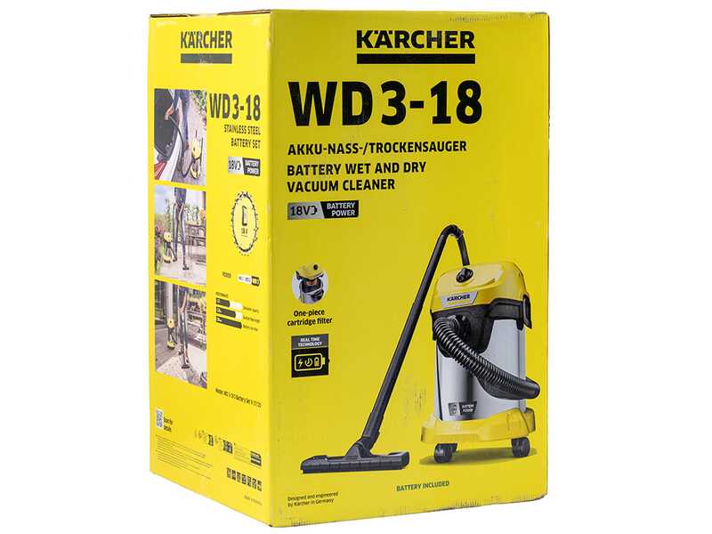 Karcher WD 3-18 S V-17/20 Battery Set - Aspirador de bater&iacute;a - Bid&oacute;n de acero inoxidable - 17 litros