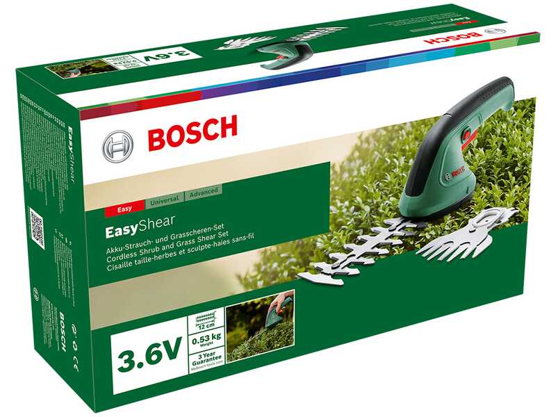 Bosch EasyShear - Tijeras cortac&eacute;sped con bater&iacute;a integrada - 3,6 V 1,5 Ah