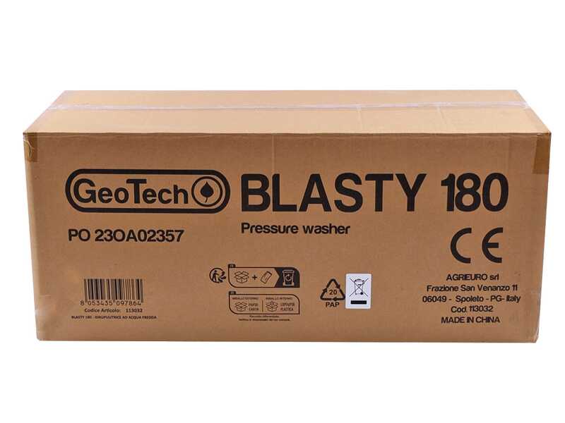 GeoTech Blasty 180 - Hidrolimpiadora con lanza profesional + Kit patio y desatascadora - 180 bar - 450 l/h