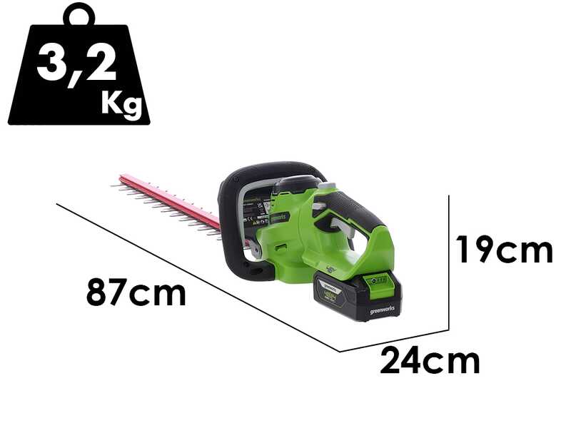 Greenworks G48HT - Cortasetos el&eacute;ctrico de bater&iacute;a 48V 2Ah + bater&iacute;a 48V 2Ah gratis - Cuchilla de 51 cm