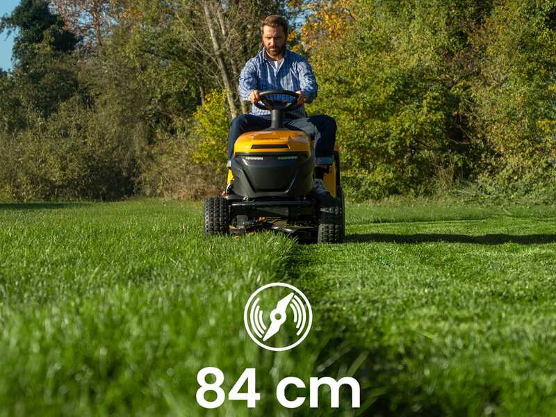Stiga Estate 384e - Kit Tractor cortac&eacute;sped con 1 m&oacute;dulo bater&iacute;a ePower Pro 56 V/40 Ah - Recogedor y mulching