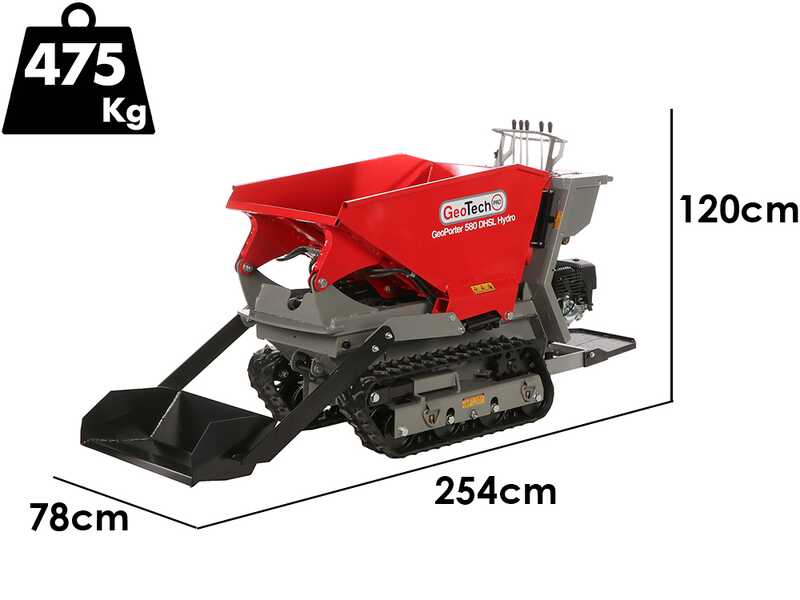 GeoTech Pro GeoPorter 580 DHSL Hydro - Carretilla con caj&oacute;n elevable tipo pant&oacute;grafo - Cambio hidrost&aacute;tico