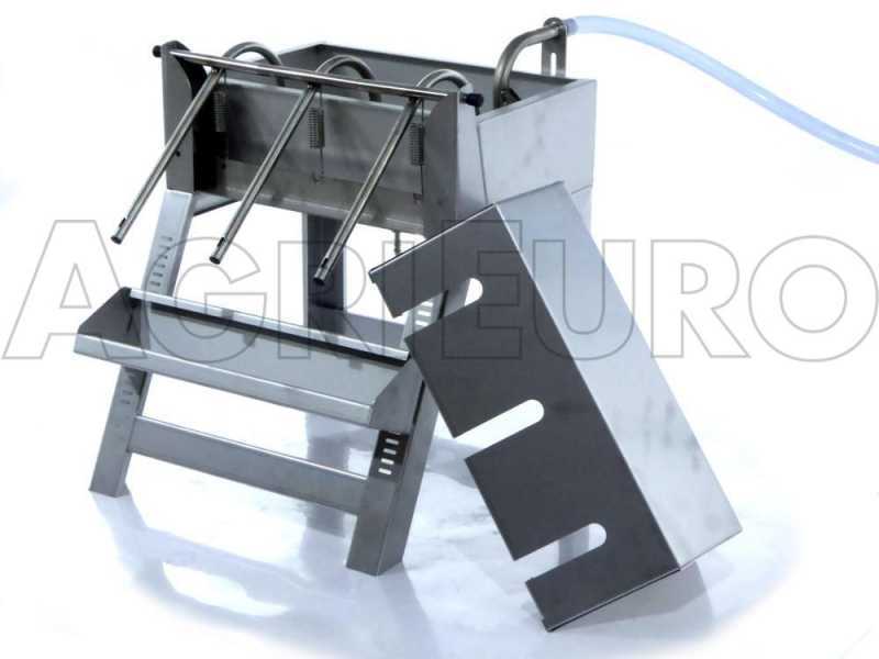 Enotecnica Pillan 3B INOX - Embotelladora manual 3 ca&ntilde;os con boquillas, dep&oacute;sito y chasis de acero inoxidable