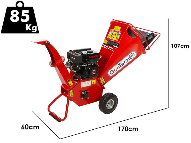 GeoTech-Pro PCS70L - Biotrituradora de gasolina profesional - Motor Loncin 7 HP