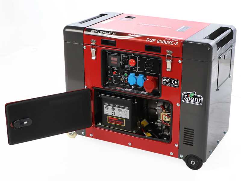 GeoTech-Pro DGP8000SE-3 - Generador de corriente di&eacute;sel silencioso con ruedas y AVR 6 kW - Continua 5.5 kW Trif&aacute;sica + ATS
