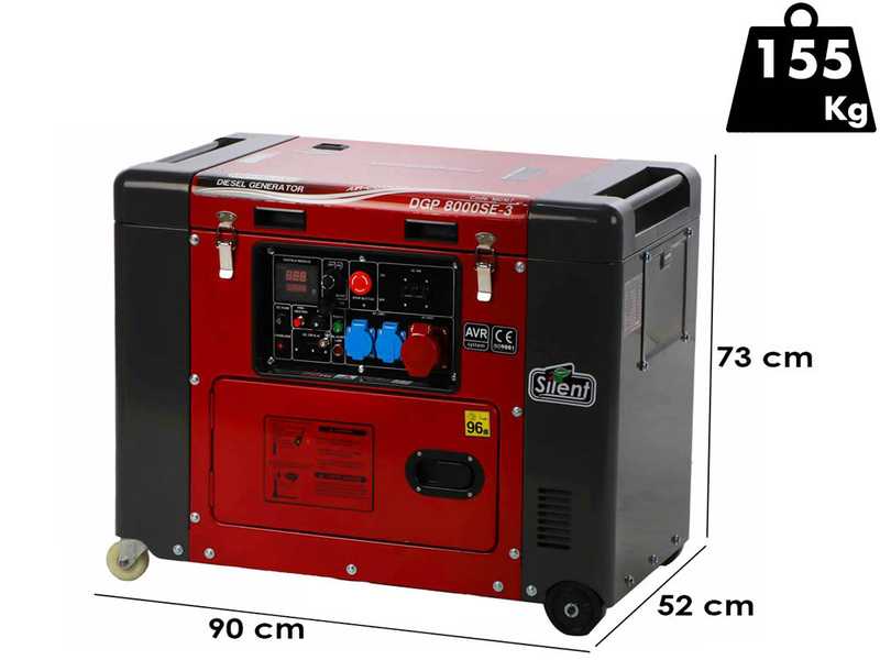GeoTech-Pro DGP8000SE-3 - Generador de corriente di&eacute;sel silencioso con ruedas y AVR 6 kW - Continua 5.5 kW Trif&aacute;sica + ATS