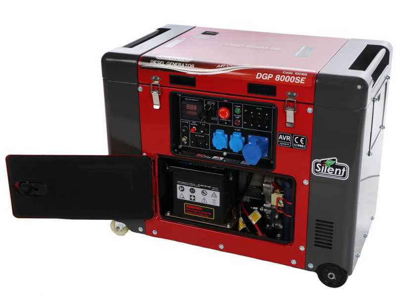 GeoTech Pro DGP8000SE - Generador de corriente di&eacute;sel silencioso con ruedas y AVR 6 kW - Continua 5.5 kW Monof&aacute;sica