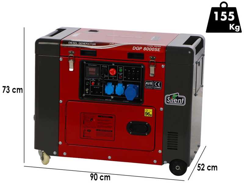 GeoTech Pro DGP8000SE - Generador de corriente di&eacute;sel silencioso con ruedas y AVR 6 kW - Continua 5.5 kW Monof&aacute;sica + ATS