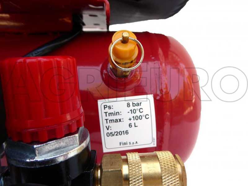 Fini Ciao 6 - Compresor de aire el&eacute;ctrico port&aacute;til monof&aacute;sico, sin aceite - Motor 1,5 HP - 6 L