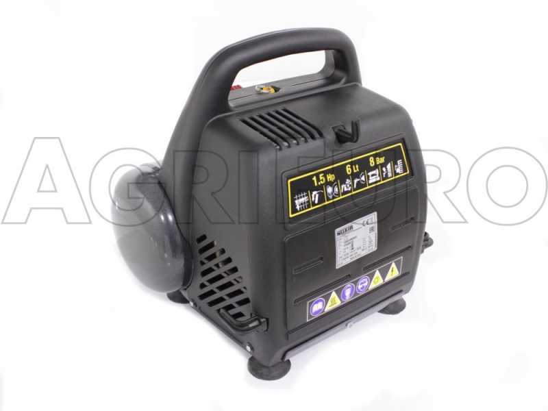 Nuair New Vento 200/8/6 - Compresor de aire el&eacute;ctrico port&aacute;til monof&aacute;sico, sin aceite - Motor 1.5 HP - 6 L