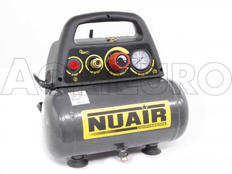 Nuair New Vento 200/8/6 - Compresor de aire el&eacute;ctrico port&aacute;til monof&aacute;sico, sin aceite - Motor 1.5 HP - 6 L