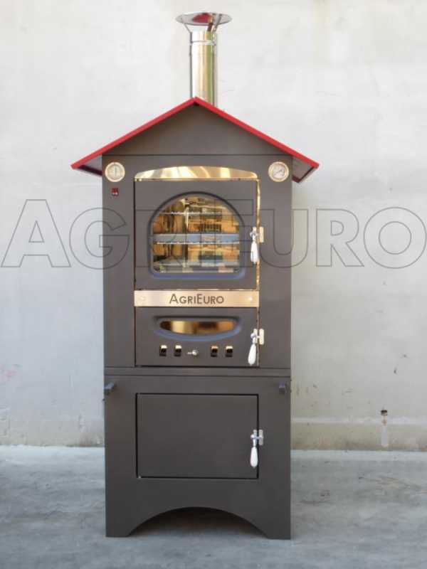 Horno de le&ntilde;a de exterior Medius Plus 100 EXT en acero - Ventilado con techo rojo