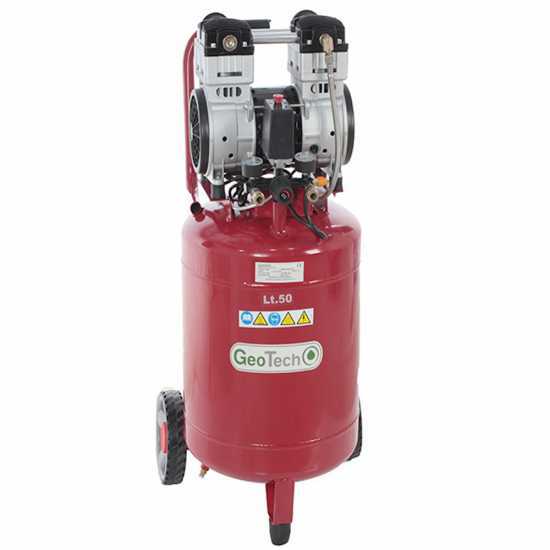 GeoTech S-AC50V-10-15C - Compresor de aire el&eacute;ctrico sin aceite - Motor 1.5 HP - 50 l Vertical Silencioso