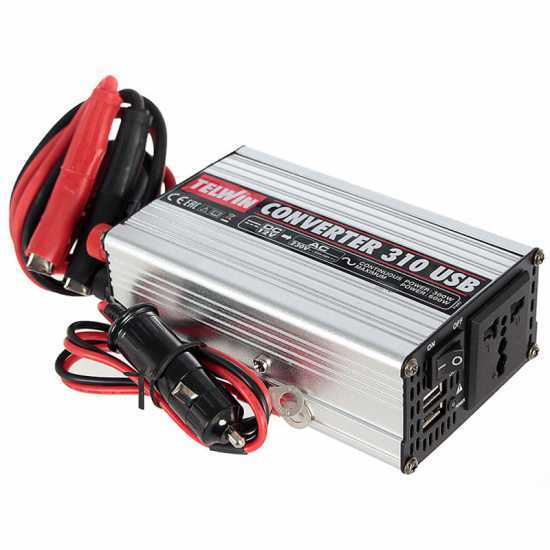 Telwin Converter 310 - Transformador inverter USB de corriente de 12V DC a 230V AC - 2 puertos USB