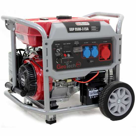 GeoTech Pro GGP 9500-3 ESA - Generador de corriente con ruedas y AVR arranque el&eacute;ctrico. 7.8 kW - Continua 7.5 kW Full-Power