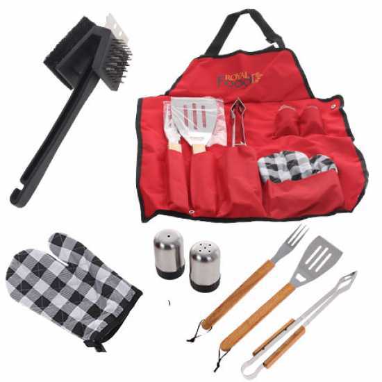 Kit delantal con accesorios BBQ + Cepillo/raspador para limpiar barbacoas