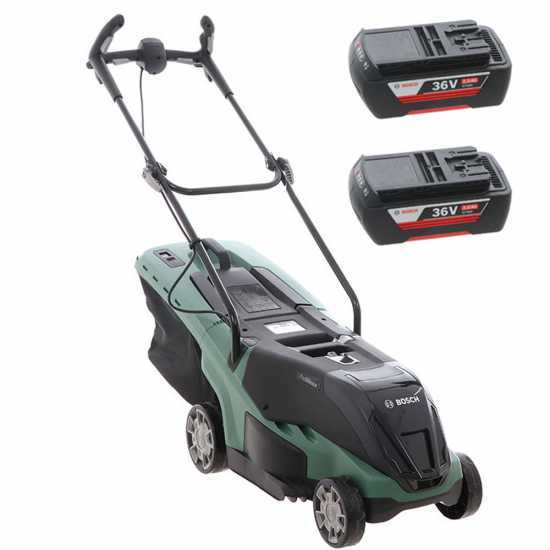 Cortac&eacute;sped el&eacute;ctrico 2 bater&iacute;as 2 Ah BOSCH UniversalRotak 36-560 - saco de recogida 38 cm