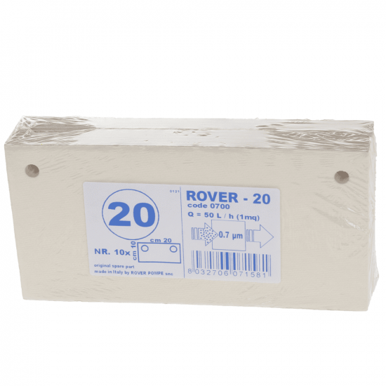 Tipo 20 - n.10 cartones filtrantes Rover para bomba con filtro Pulcino - 20x10 cm