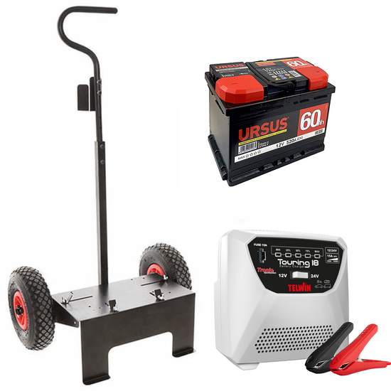 Juego completo: carretilla de mano Volpi + bater&iacute;a 60 ah + cargador Telwin Touring 18