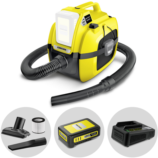 Karcher WD 1 - Aspirador de polvo multifunci&oacute;n de bater&iacute;a 18 V - s&oacute;lidos, l&iacute;quidos y soplador