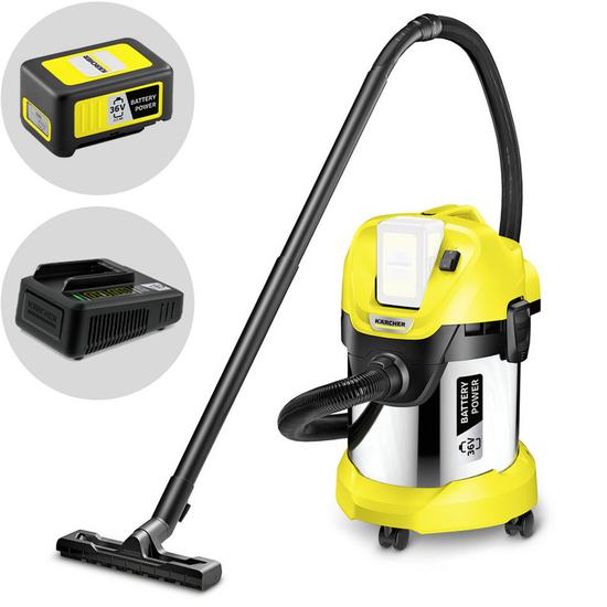 Karcher WD 3 Premium Battery 36 V - Aspirador de polvo multifunción de batería 36V 2.5Ah - Sólidos, líquidos y soplador