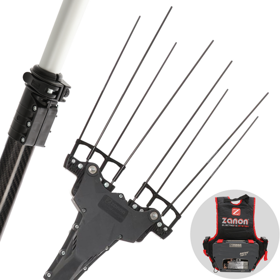 Zanon Murcielago R AL300 - Vareador de aceitunas eléctrico a batería tipo mochila 50.4V 6.4Ah - Pértiga telescópica 210/340 cm