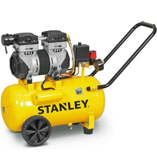 Stanley DST 150/8/50 SXCMS1350HE - Compresor de aire el&eacute;ctrico monof&aacute;sico silencioso, sin aceite - Motor 1.3 HP - 50 L