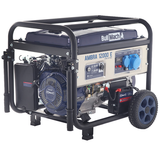 BullMach AMBRA 12000 E - Generador de corriente a gasolina con ruedas y AVR 8.5 kW - Continua 7.8 kW Monof&aacute;sica