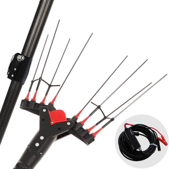 Castellari Vertigo Carbon C 12V - Vareador de aceitunas eléctrico de batería tipo automóvil con cable incluido - Pértiga telescópica en aluminio 190/240 cm
