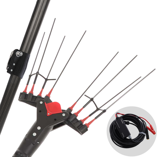 Castellari Vertigo Carbon C 30V- Vareador de aceitunas el&eacute;ctrico de bater&iacute;a tipo autom&oacute;vil con cable incluido - P&eacute;rtiga telesc&oacute;pica en carbono - 190/240 cm