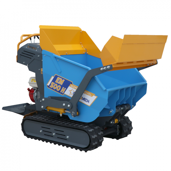 Carretilla de orugas con motor EuroMech EM500H-Dump &amp; Shovel - Caja dumper hidr&aacute;ulica 500 kg con pala