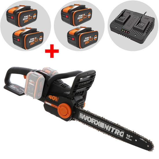 Worx WG385E Nitro - Electrosierra de bater&iacute;a 2x40V/4Ah + 2x40V/4Ah gratis - Espada de 40 cm