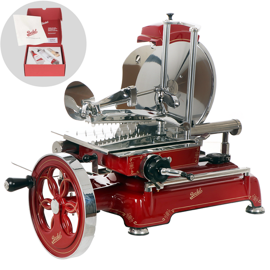 BERKEL TRIBUTE Roja - Cortadora de fiambre de volante - Cuchilla de acero cromado de 300 mm