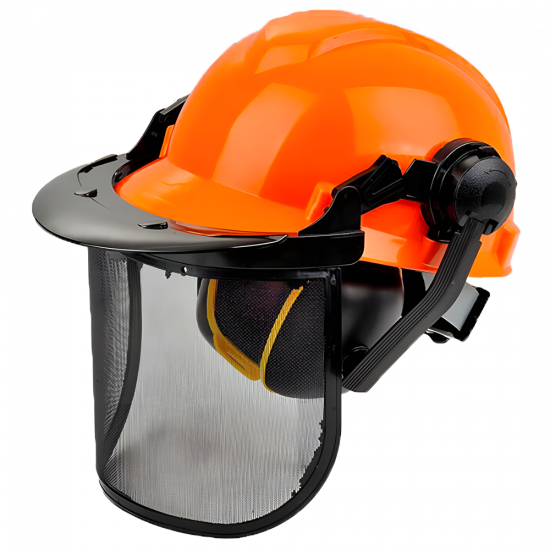 Casco de protecci&oacute;n profesional con visera y auricolares de protecci&oacute;n