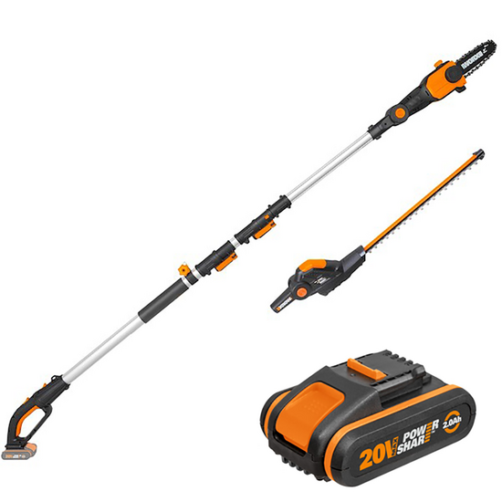 Worx WG908E - Podadora - Cortasetos con p&eacute;rtiga de bater&iacute;a multifunci&oacute;n - bater&iacute;a 20V 2Ah