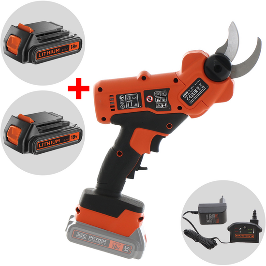 Tijeras de poda de bater&iacute;a Black &amp; Decker BCPP18D1-QW - Bater&iacute;a de 18V 2Ah + bater&iacute;a 18V 2Ah gratis