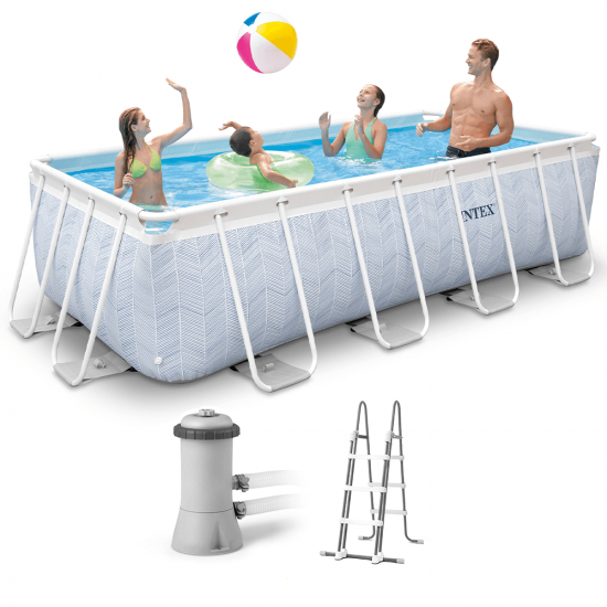 Intex Prisma Frame Chevron 26780NP - 400x200x100 cm - Piscina elevada + Bomba de filtro 45 W y Escalera