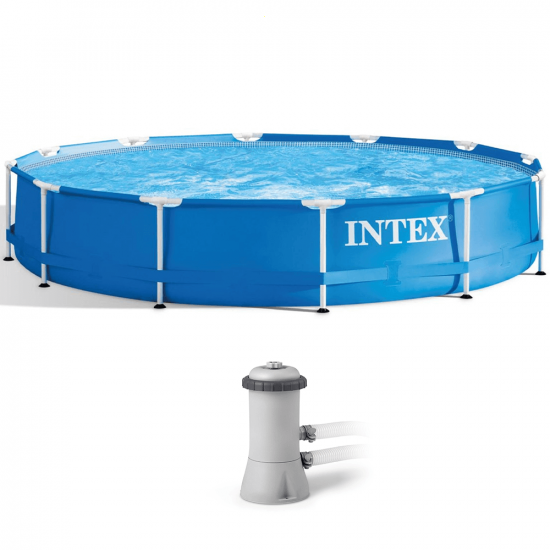 Intex Metal Frame 28212NP - &Oslash;366x76 cm - Piscina Redonda + Bomba de filtro 45 W
