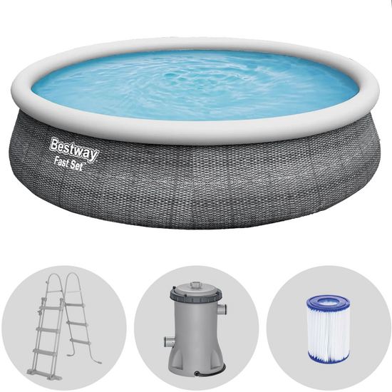 Bestway Fast Set 57372 - &Oslash;457x107 cm - Piscina hinchable + Bomba filtro 29 W y escalera