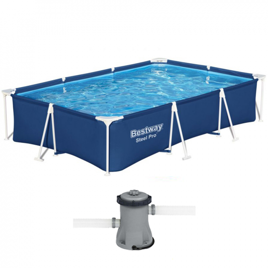 Bestway Steel Pro 56411 - 300x201x66 cm - Piscina desmontable + Bomba filtro 16 W