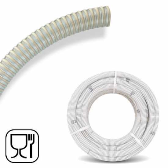 Manguera de aspiración con espiral transparente en PVC para alimentos Ø 20 mm - 8 m