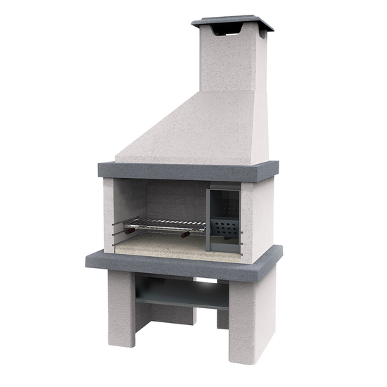 Edilmark Happy - Barbacoa de obra de le&ntilde;a y carb&oacute;n - Chimenea y fuego a la derecha