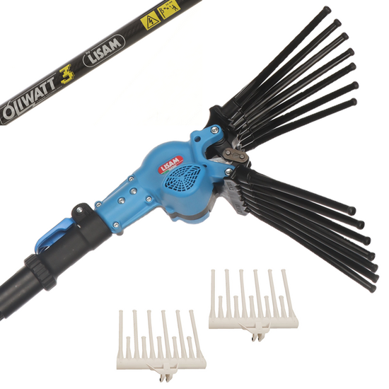 Lisam Oliwatt 3 - Vareador de aceitunas el&eacute;ctrico de bater&iacute;a - Con dientes de nailon - 235-330 cm - P&eacute;rtiga Telesc&oacute;pica